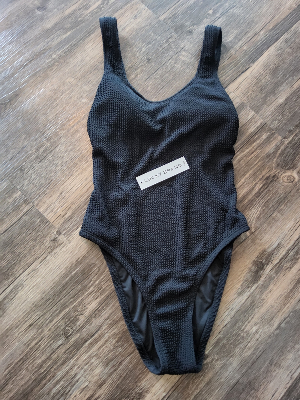 Lucky Brand Black Textured One-Piece Swimsuit